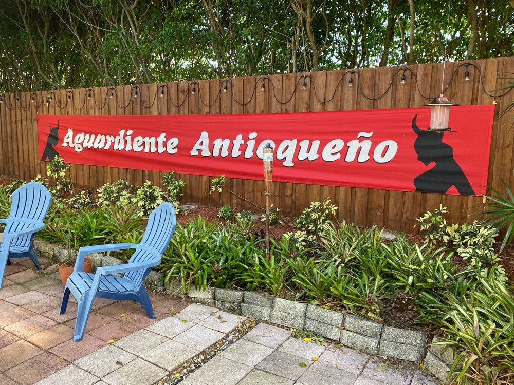 Aguardiente Antioqueno Liquor Bull Fight Devil Red Fabric Banner Girl Poster