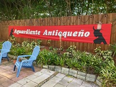 Aguardiente Antioqueno Liquor Bull Fight Devil Red Fabric Banner Girl Poster