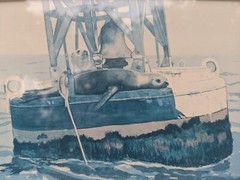 Ron Aviet „Seals on a Buoy“ Print Double Signed Framed w/Glass