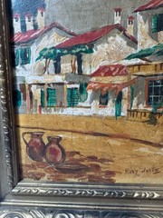 Rudy White „Village Street With Homes Scene“ Oil Painting – Signed And Framed