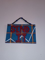 Send It Mini Acrylic Painting Original Artwork Beaded Hanger 4 in x 6 in modern
