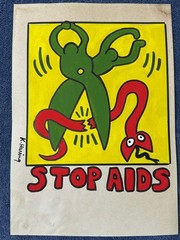 keith haring drawing and painting on old paper signed stamped vintage