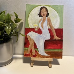 Abstract Lady in red Original Acrylic Painting on 5″ x 7″ Canvas Panel