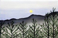 Great Smoky Mountain 15, Moon, Original Watercolor Painting, Signed, 22×15 inch