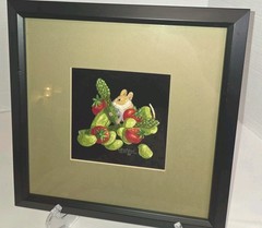 Peg McInnis Painting Scratchboard Vegatarian Harvest Mouse Vegetables VTG Framed