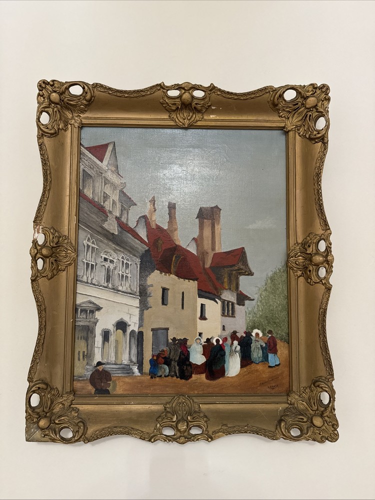 19th Century French Village Painting 21 X 25