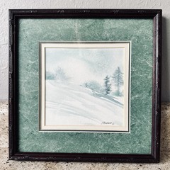 Framed J. Budane Original Watercolor Painting Snow Scene With Matt Glass OOAK