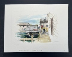 Watercolor Painting Fishing Boat Unloading Catch At Harbor 4×6″ Fine Art Davel