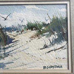Signed Bernard Gerstner Small Original Painting of Sand Dunes, Dune Grass Birds