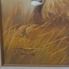 Original Oil Painting Lion Signed “Rex” – Ornate Gilt Vintage Framed 8×10
