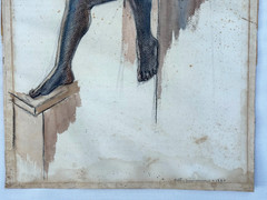 BETTY ZIMMERMAN ORIGINAL ANTIQUE PAINTING DRAWING SEATED FEMALE NUDE 1938 AS IS