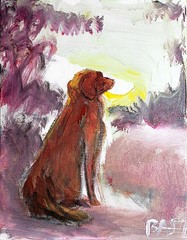 Labrador Silhouetted Vibrant Abstract Expressionism Canvas Painting 11×14