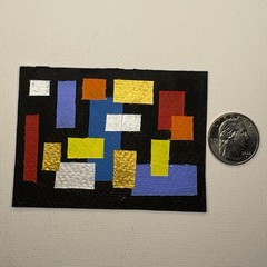 Small Abstract Geometric Color-Block Painting on Paper, Single Piece
