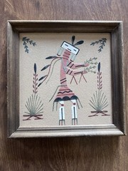 Framed Original Navajo Sandpainting by Artist I. Tsosie – Hand-Signed 8” by 8”