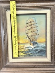 Original Preston Willis Seascape Oil Painting Ship & Seagulls 16 x 18 w/COA