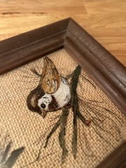 Art Paintings On Glass of 2 Birds/Sparrows Wooden Framed Over Burlap Backing