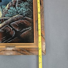 Vintage Native American Wolf Oil Painting Carved Frame 23×19 Hecho en Mexico