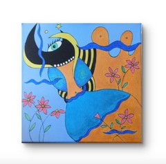 Original Abstract Canvas Pop Art Style Bees, Unframed by Charlene Slie