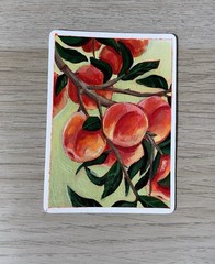 ACEO “Peaches” Original Mixed Media, Acrylic And Acrylic Gouache Painting