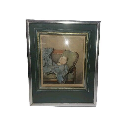 Framed Pastel Artwork of Sleeping Child on Couch, 6×7 Art in 8×10 Frame, Soft…