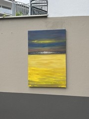 Canola Field, Seaside2 120×80 Abstract Landscape Pasty Original Oil Painting Blue Yellow