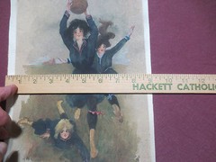 ORIGINAL SIGNED WATERCOLOR PAINTING „GIRLS PLAYING FOOTBALL/SOCCER“ c1912 SPORTS