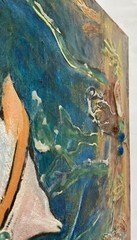 Vintage Original Oil Painting Assemblage Art Underwater Fish Sea Ocean Aquarium