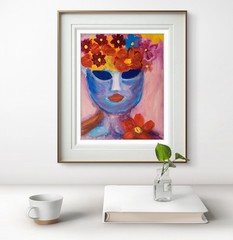Woman With Flowered Hair Abstract Neo Expressionism Original Artwork Canvas