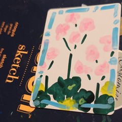 ACEO by Emily Meinert geranium miniature abstract floral pink flowers plants