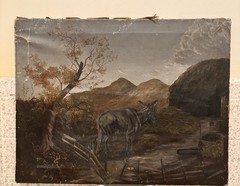 MOODY 1900s OLD Oil On Canvas 16 X 20 Unframed DONKEY Old Nails