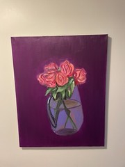 Roses In A Vase Painting Oil On Canvas Contemporary Large Fine Art Impressionist
