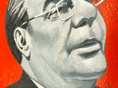 Oil painting USSR Portrait of Brezhnev . Soviet Russian communist propaganda.