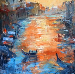 Venice Sunset Oil Painting 10×12″ Textured Canal Artwork • Handmade Original