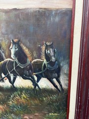 Vtg Stagecoach & Horses Oil Painting Signed Walter Framed & Matted 25×29 Western