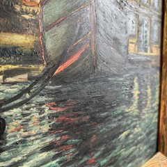 Handcrafted Harbor Scene Oil Painting „Docked Gondola“ Original Art