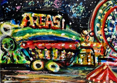 ORIGINAL ACEO Painting CARNIVAL Fair Amusement Park Ocean City Rides Fun ATC ART
