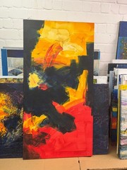Oil Painting Abstract Red Blue Yellow 150×80 Stretched Canvas Spatulated