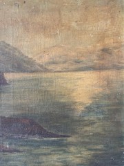 Oil On Canvas Signed Rocky Coast At Sunset Orientalism 46×61 Cm