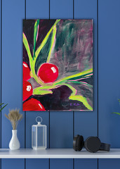 14X11 Acrylic Modern Abstract Christmas Holly and Berries Painting on Canvas