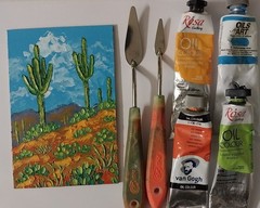 Framed Arizona Landscape Saguaro Cacti Desert Mountain 4×6 Oil Painting Original