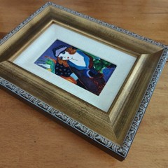 Pair of Paintings by Cristina Granja Woman & Floral Still Life Gold Wood Frames
