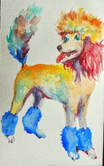Pink Gray Poodle Pet Dog art,origi Watercolor painting Pet Dog Lover gift 5×3″