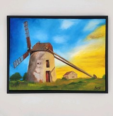 Finished Paint By Number Windmill Sunset Oil Painting Dutch Landscape Framed PBN