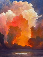 „Fire and Water“ Sunset oil on canvas 2026 Framed YASAMI 32″ x 28″