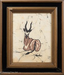 Beautiful Vintage Batik Painting of African Animal – Gazelle Signed & Fine!