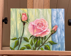 Pink Roses oil painting, collectible 8”x10” floral small artwork unframed