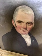 Pair 1860’s Painted Folk Art Portraits, Gilded Frames, Alexander, Mary McMullen