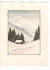 St1-watercolor M. Haak signed Winter Landscape in the Mountains 1954