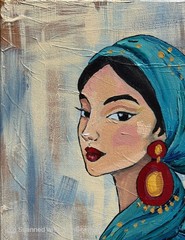 Boho Woman with Teal Scarf Original Acrylic Painting 11×14 Signed Canvas Art