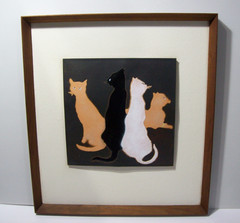 „RAISED ENAMEL CATS“, Original Painting Smooth and Glossy, Framed, Unsigned
